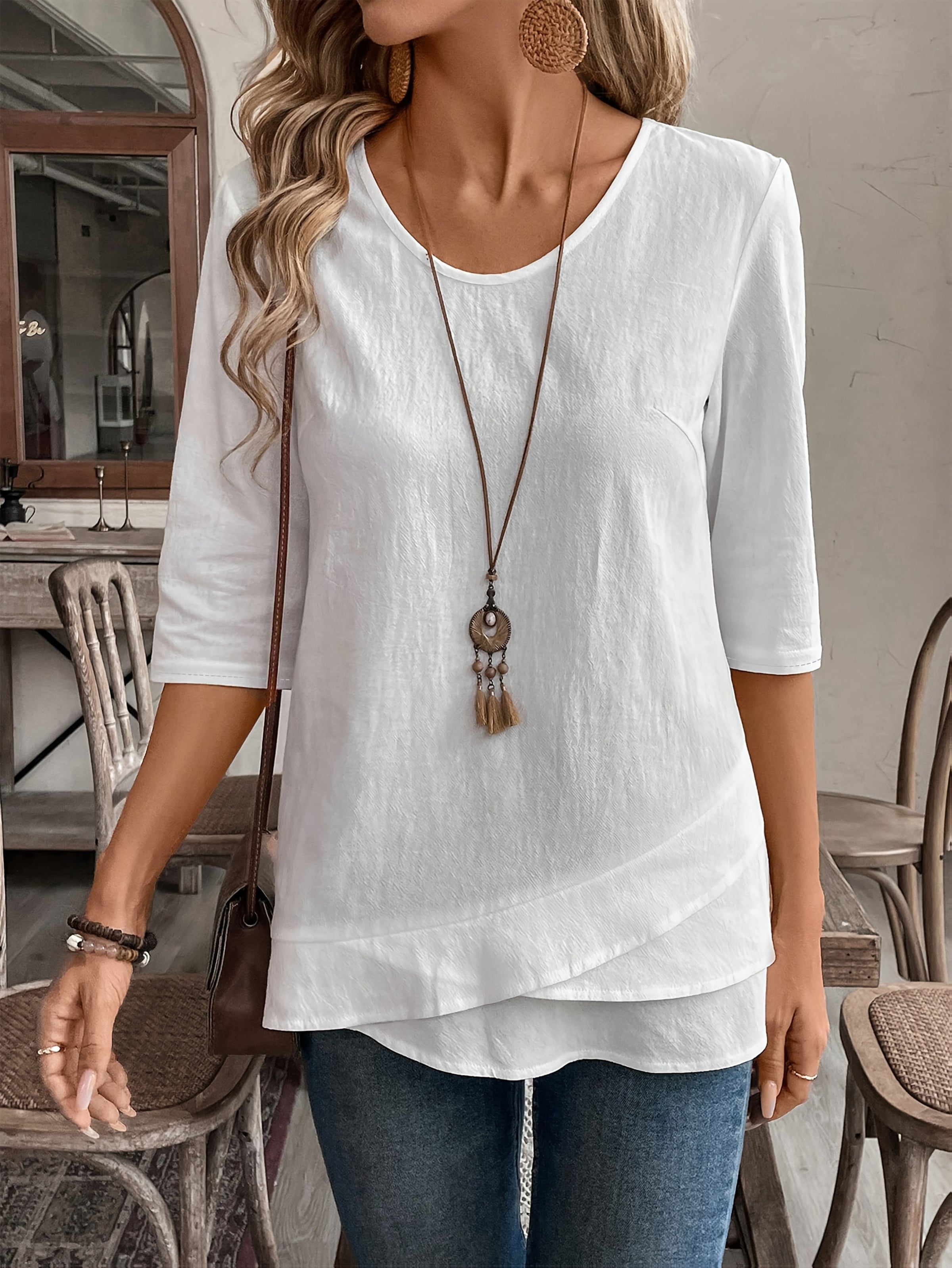 Damen Shirt – Rundhals Patchwork & Lässig