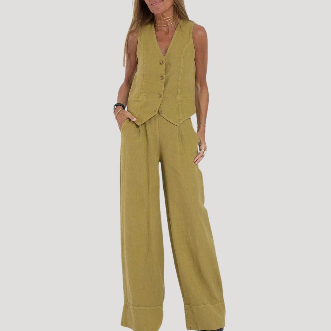 Damen Zweiteiliges Set – Weste & Leinenhose Stilvoll