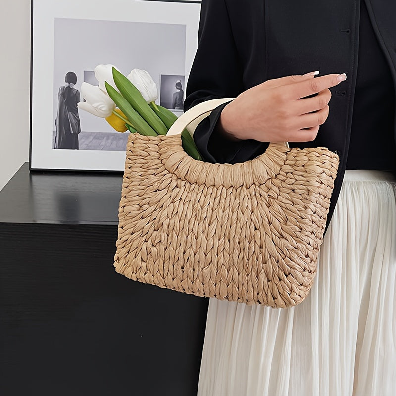 Kaqise™ | Handgefertigte Damen Strohtasche mit Holzgriff