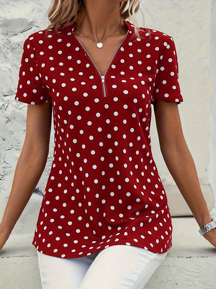 Damen Zip-Up Top mit Polka Dot Print