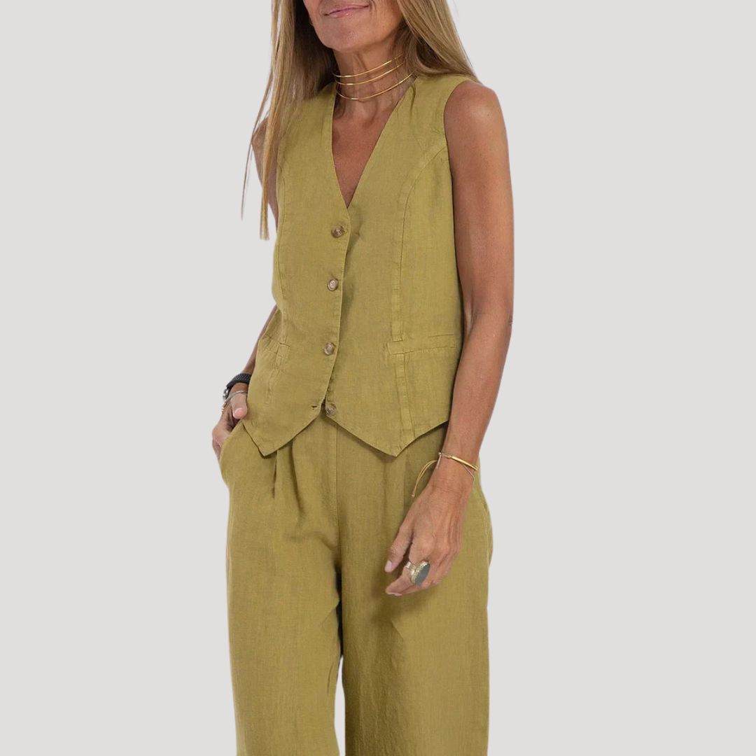Damen Zweiteiliges Set – Weste & Leinenhose Stilvoll