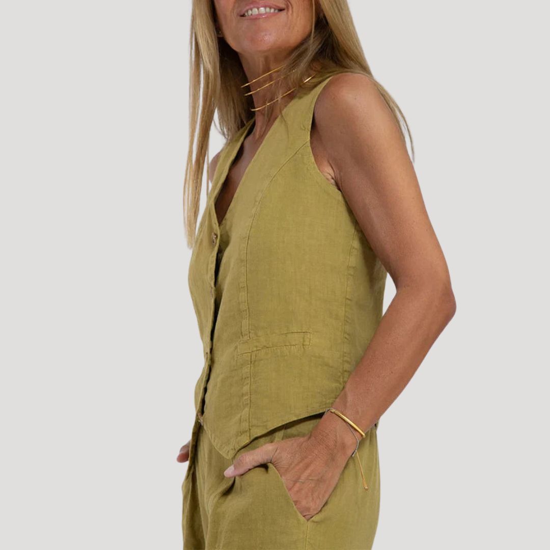 Damen Zweiteiliges Set – Weste & Leinenhose Stilvoll