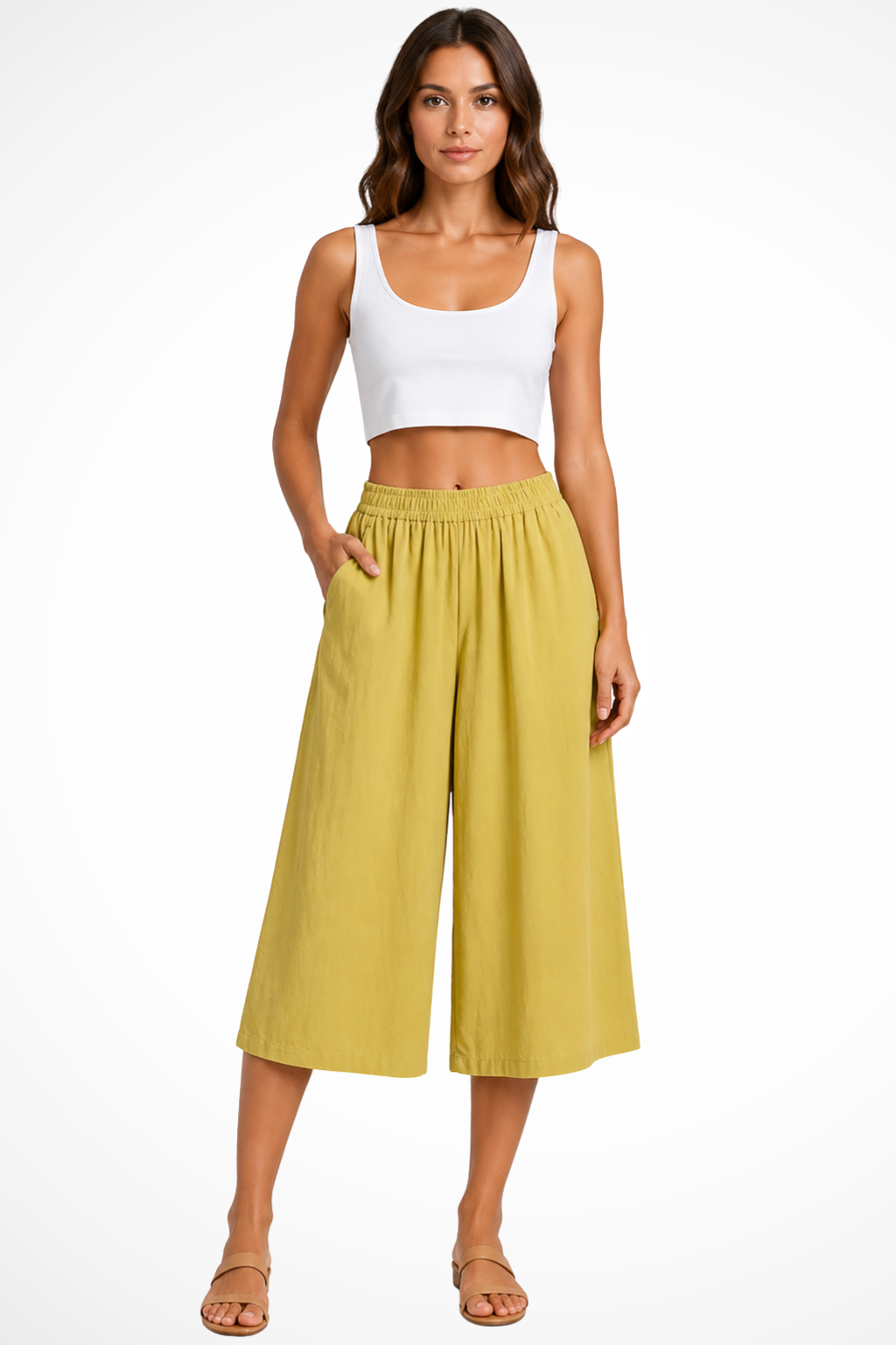 Wrenley Damen Hose – High Waist & Weites Cropped Bein mit Taschen