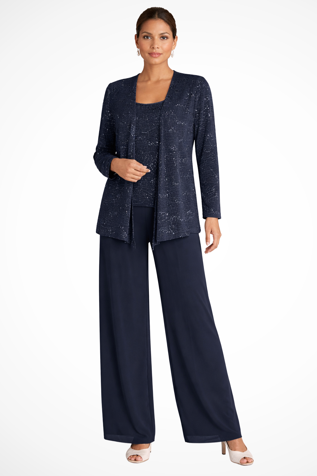 Miriam | Women Sequin Lace Jacket Three Piece Wide Leg Wedding Guest Trouser Suit