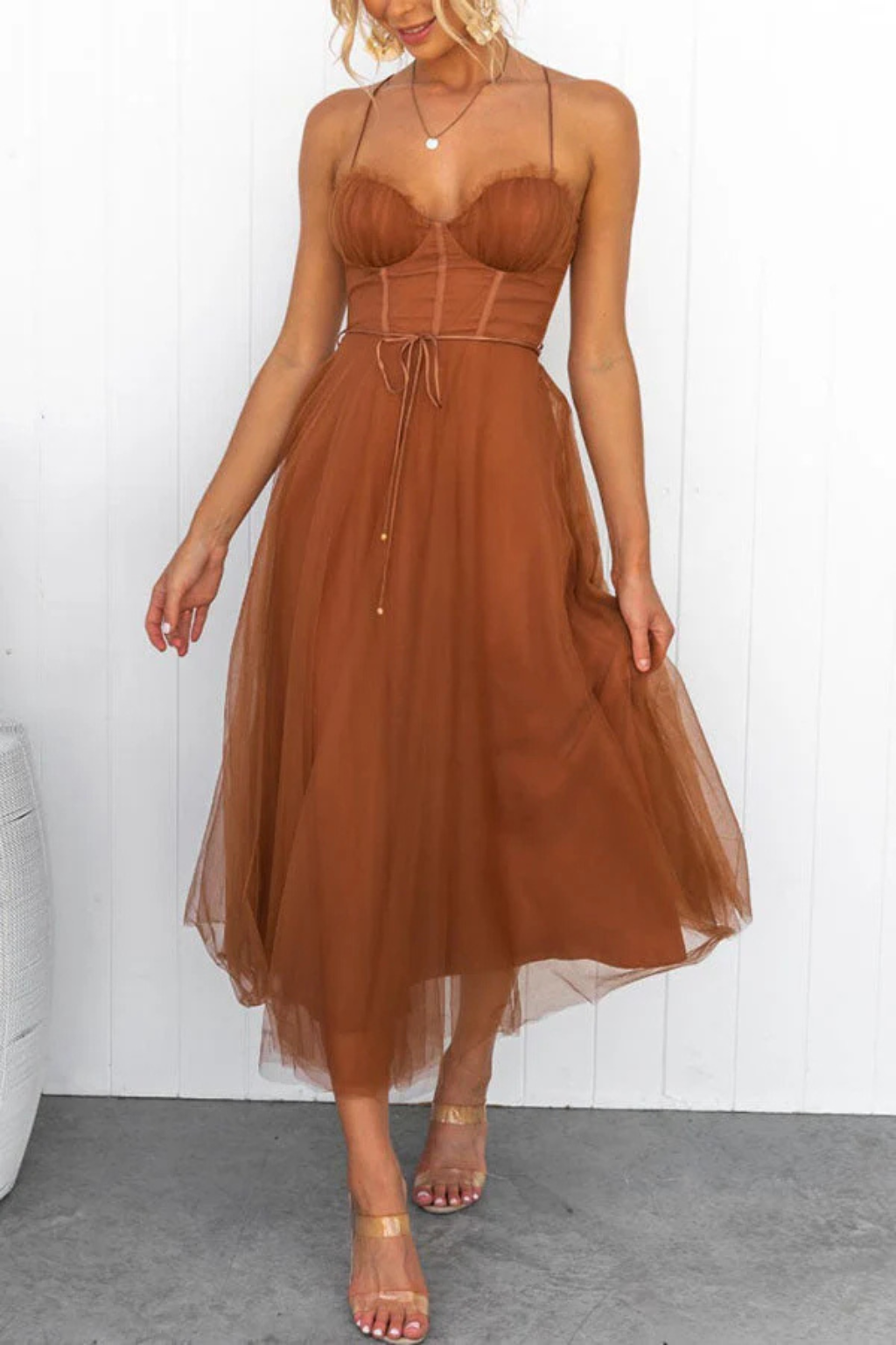 Florence Damen Midikleid – Korsett Tüll & Gestuft Elegant