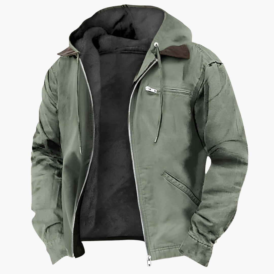 Herrenjacke für Outdoor mit verstellbarer Kapuze und Frontreißverschluss
