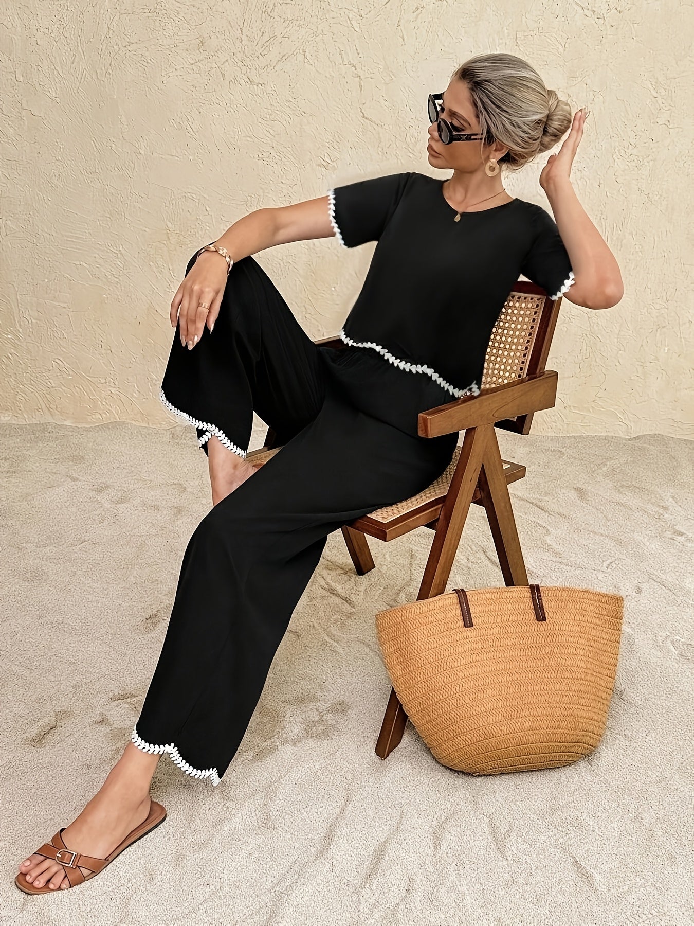 Damen Zweiteiliges Set mit Kontrastspitze und Hose