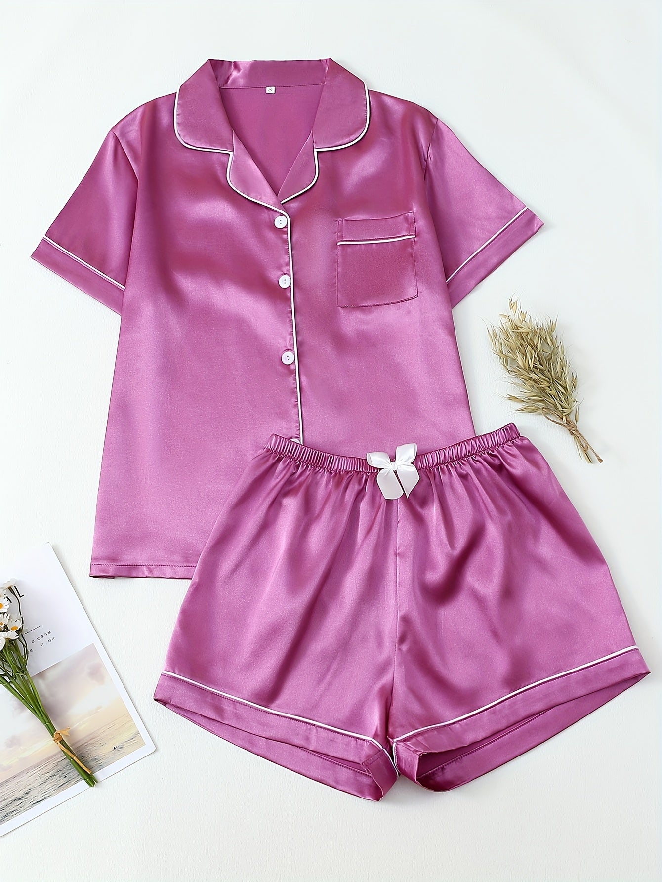Damen Pyjama Set – Satin Kurzarm Elegant