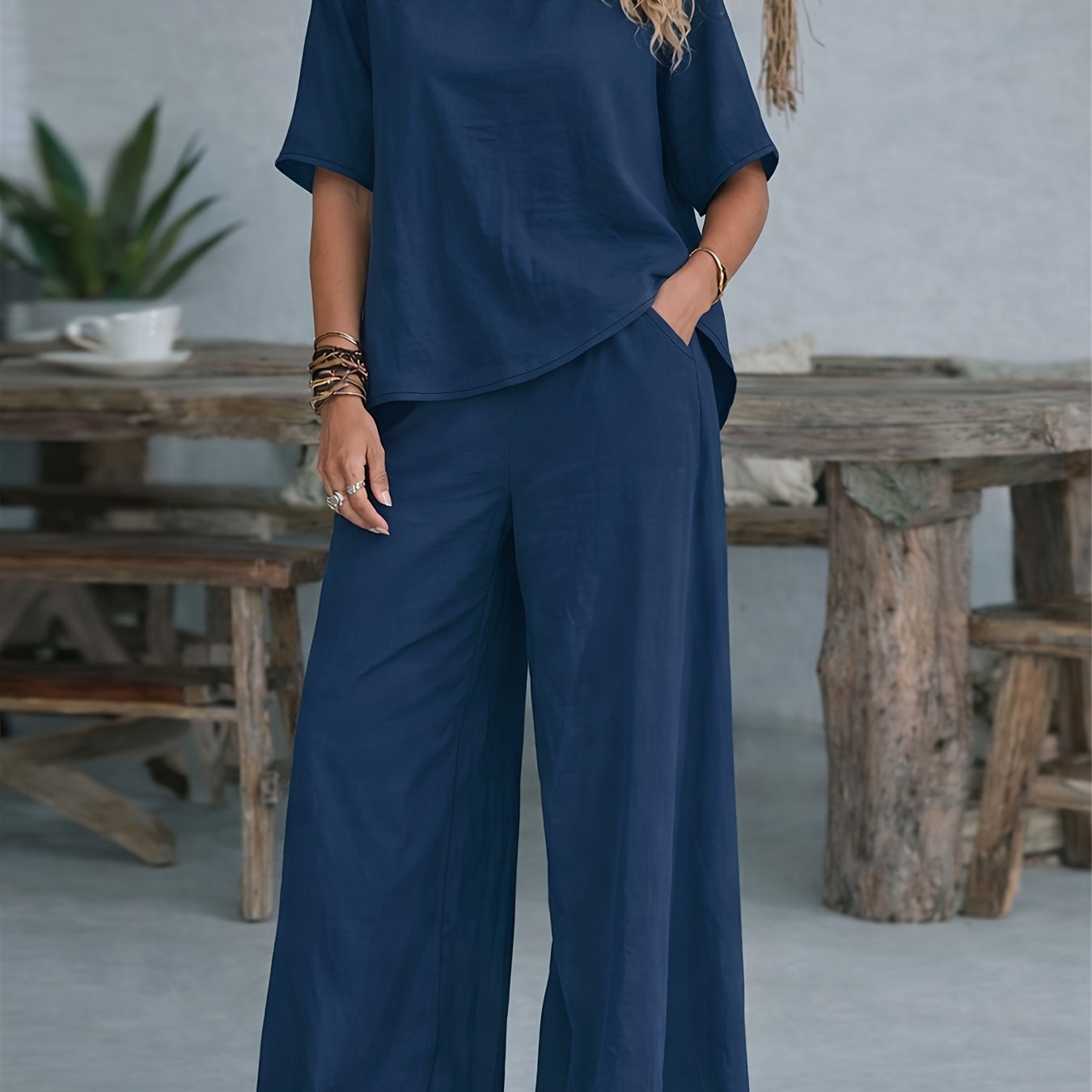 Damen Set – Zweiteiler Shirt & Weite Hose Lässig