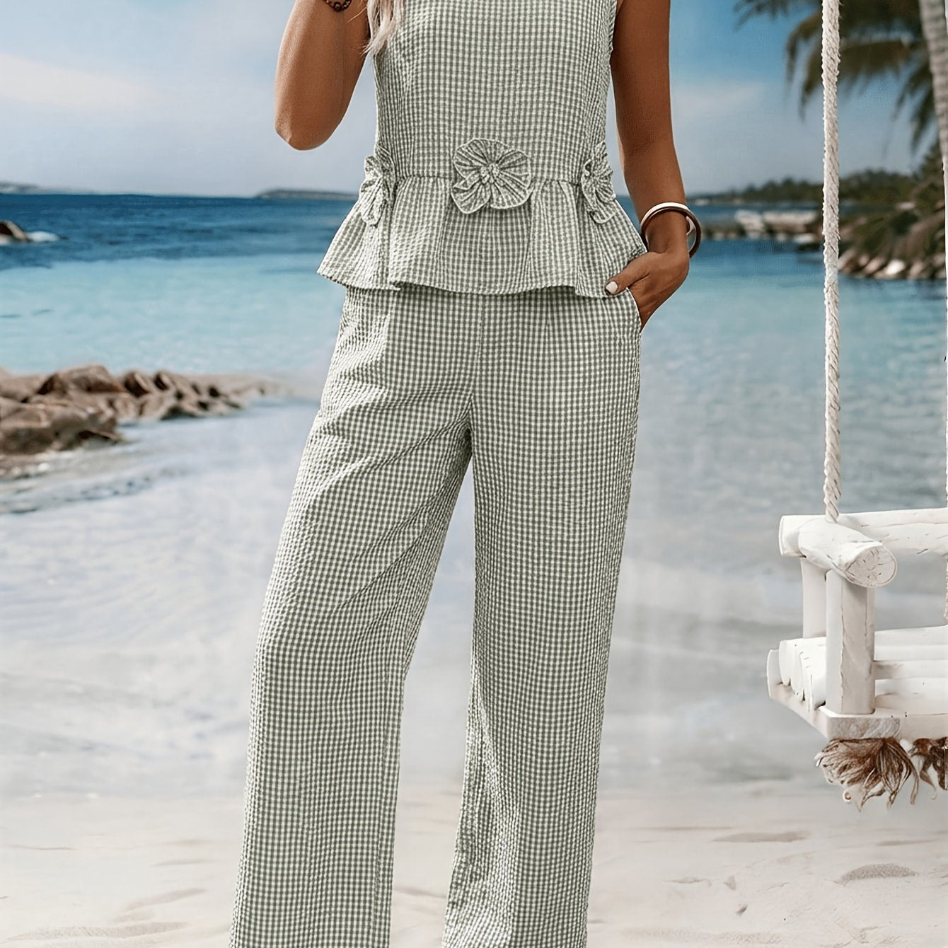 Damen Zweiteiler – Kariert Urlaub & Elegant
