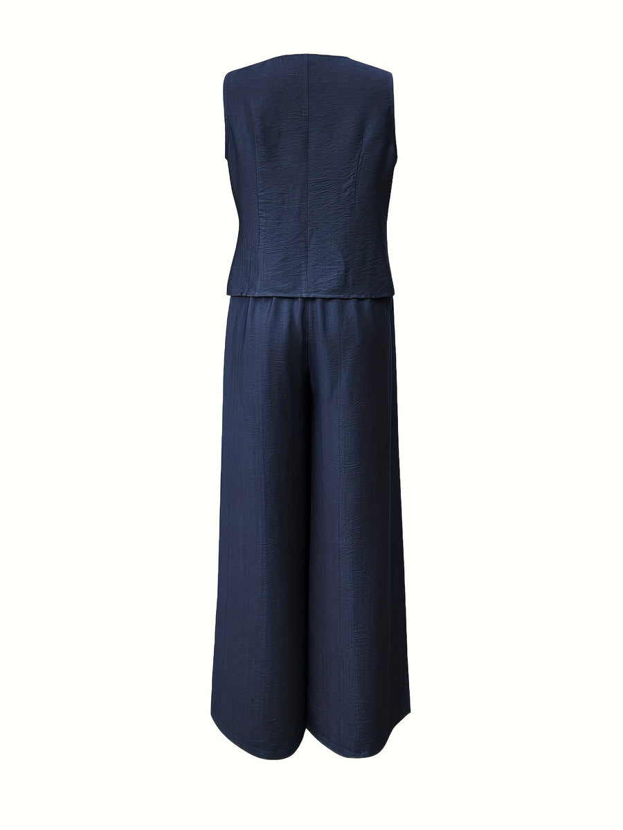 Damen Sommer Set mit V-Ausschnitt Top und Langer Hose