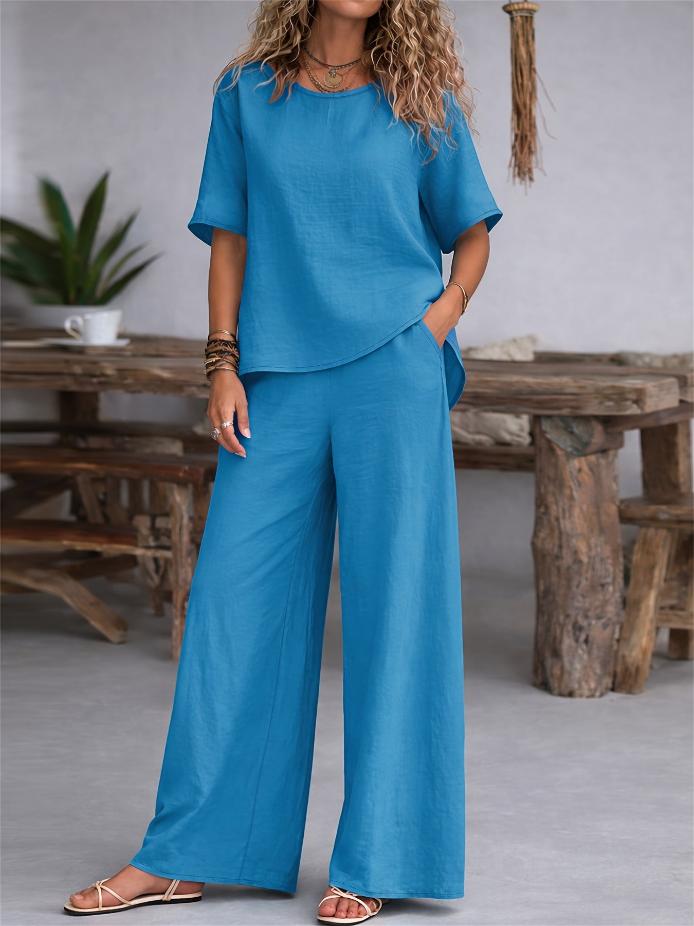 Damen Set – Zweiteiler Shirt & Weite Hose Lässig