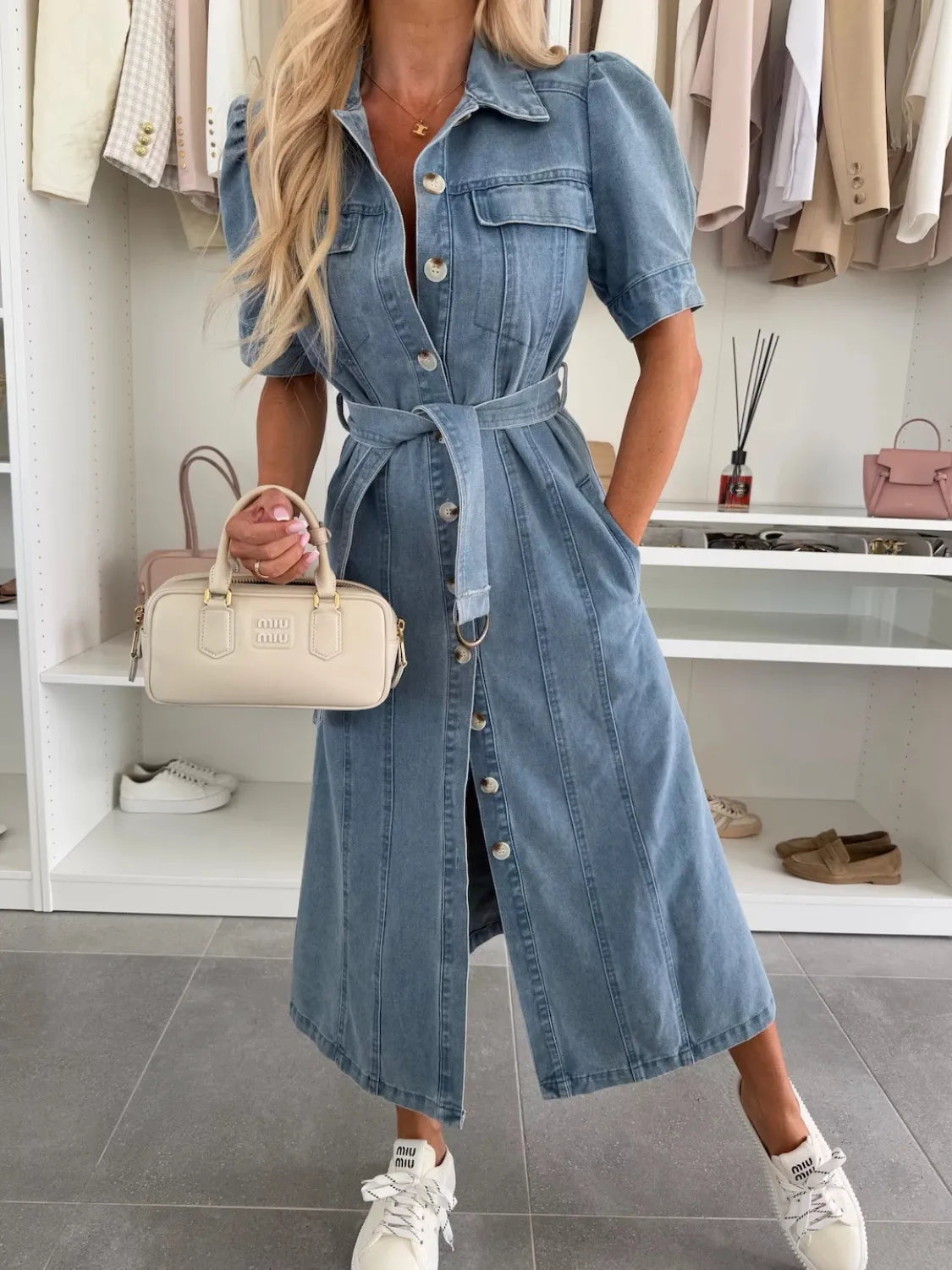 Anna | Damen Maxi-Jeanskleid mit Ärmeln