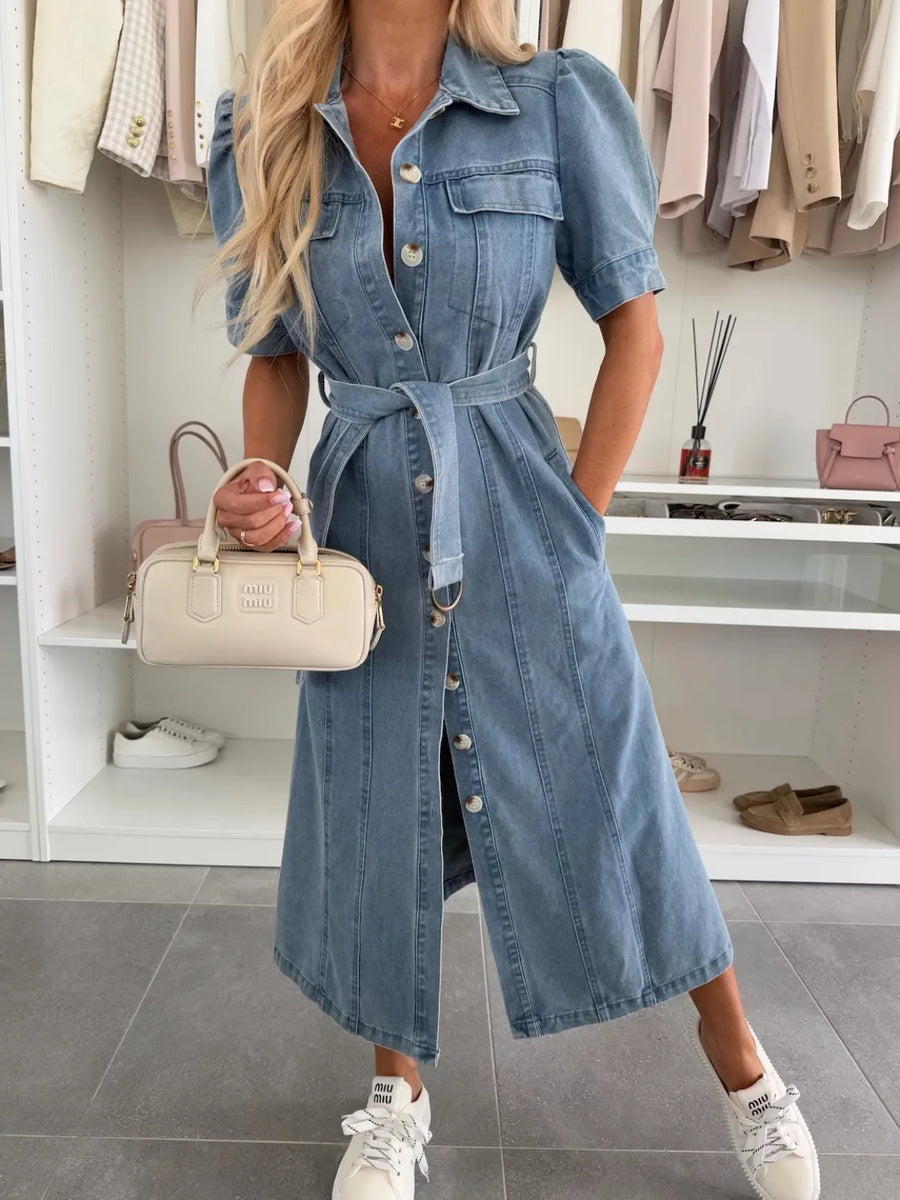 Anna | Damen Maxi-Jeanskleid mit Ärmeln