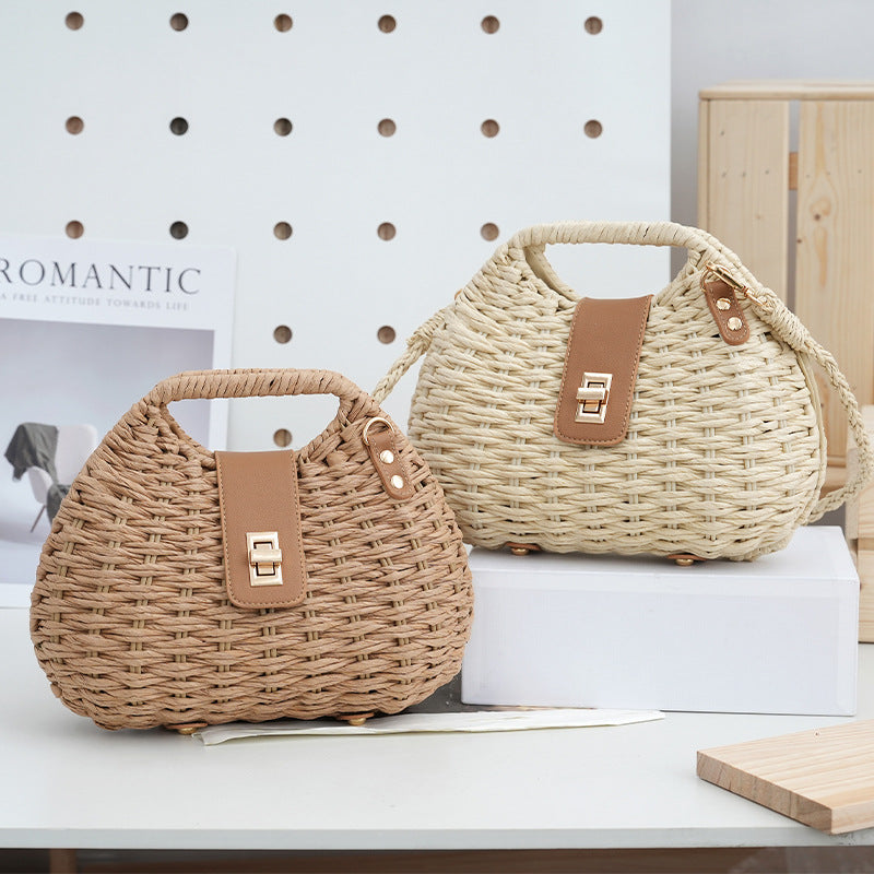 Damen Muschel Crossbody Bag – Sommerliche Strohtasche für Urlaub