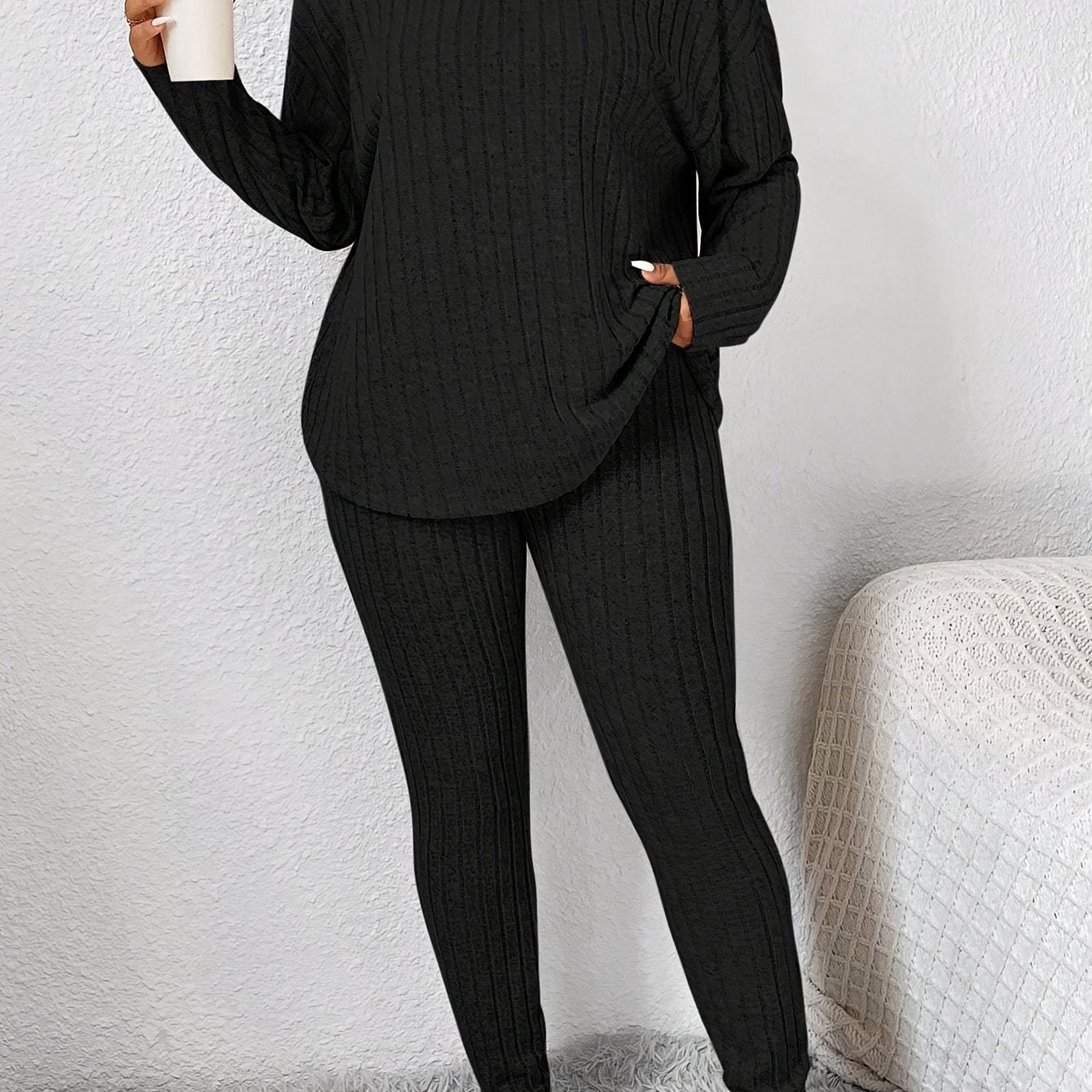 Damen Pyjama-Set in Großen Größen mit Langarm-Oberteil und Hose