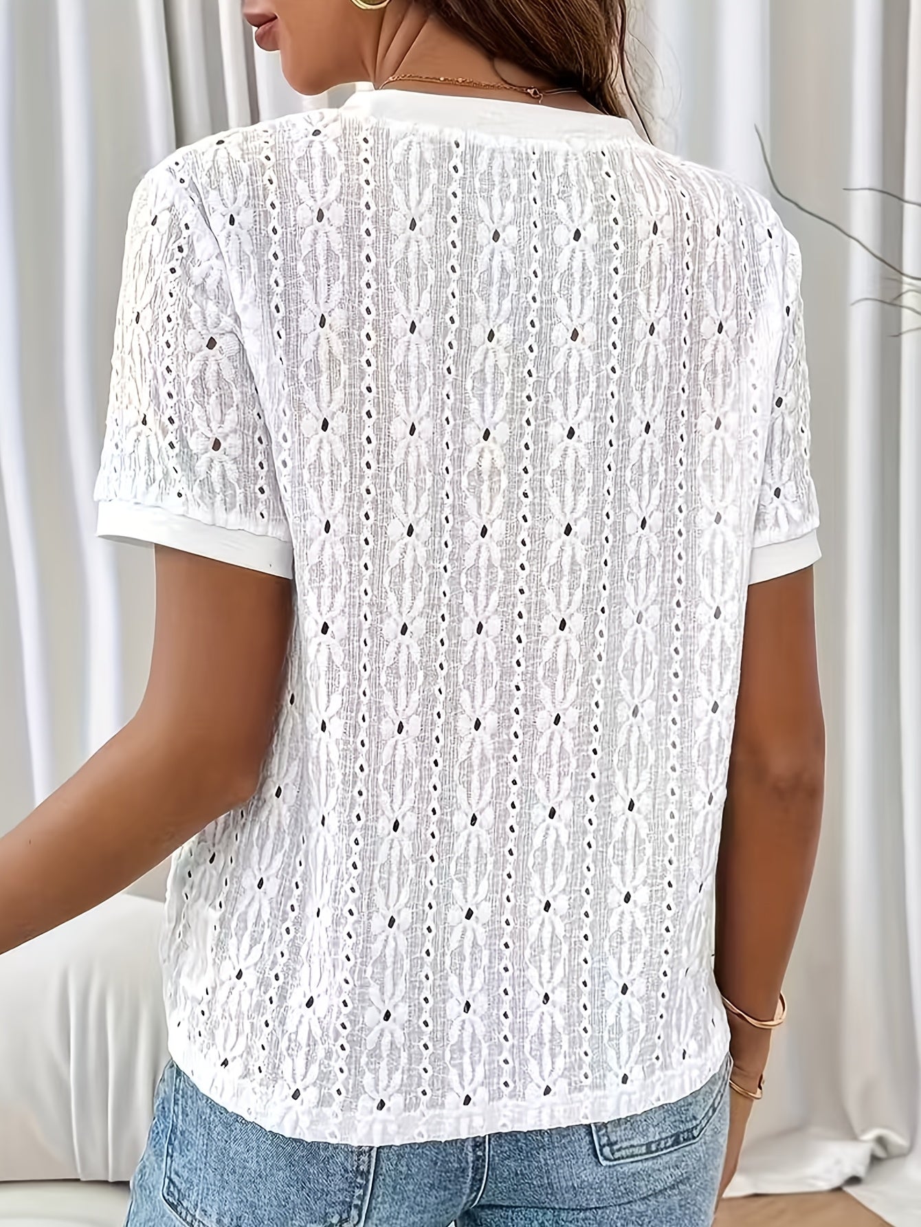 Damen T-Shirt – Jacquard & Rundhals Kurzarm Minimalistisch