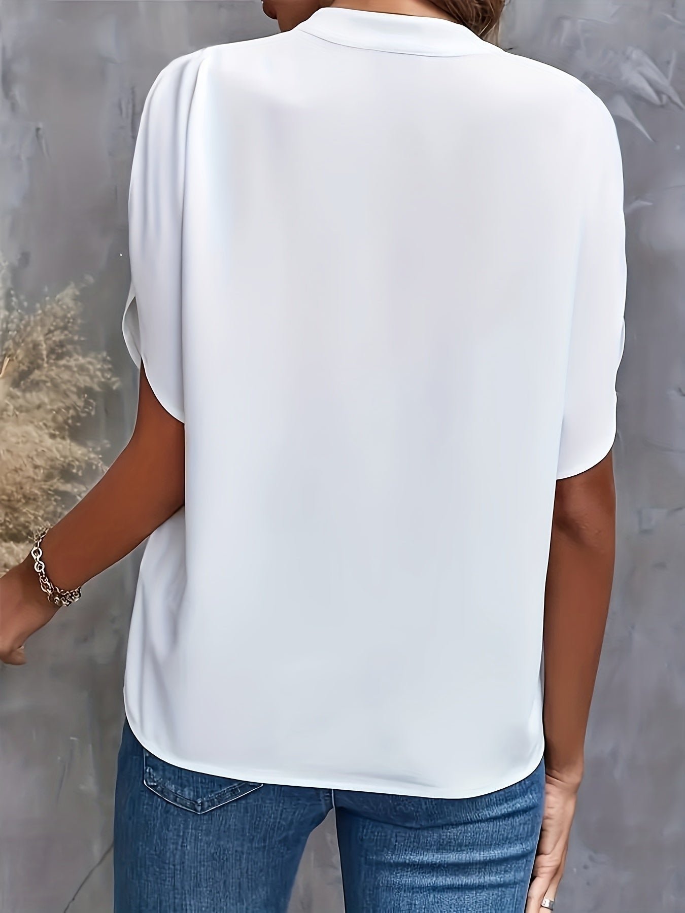 Damen Bluse – V-Ausschnitt Fledermausärmel Locker Elegant