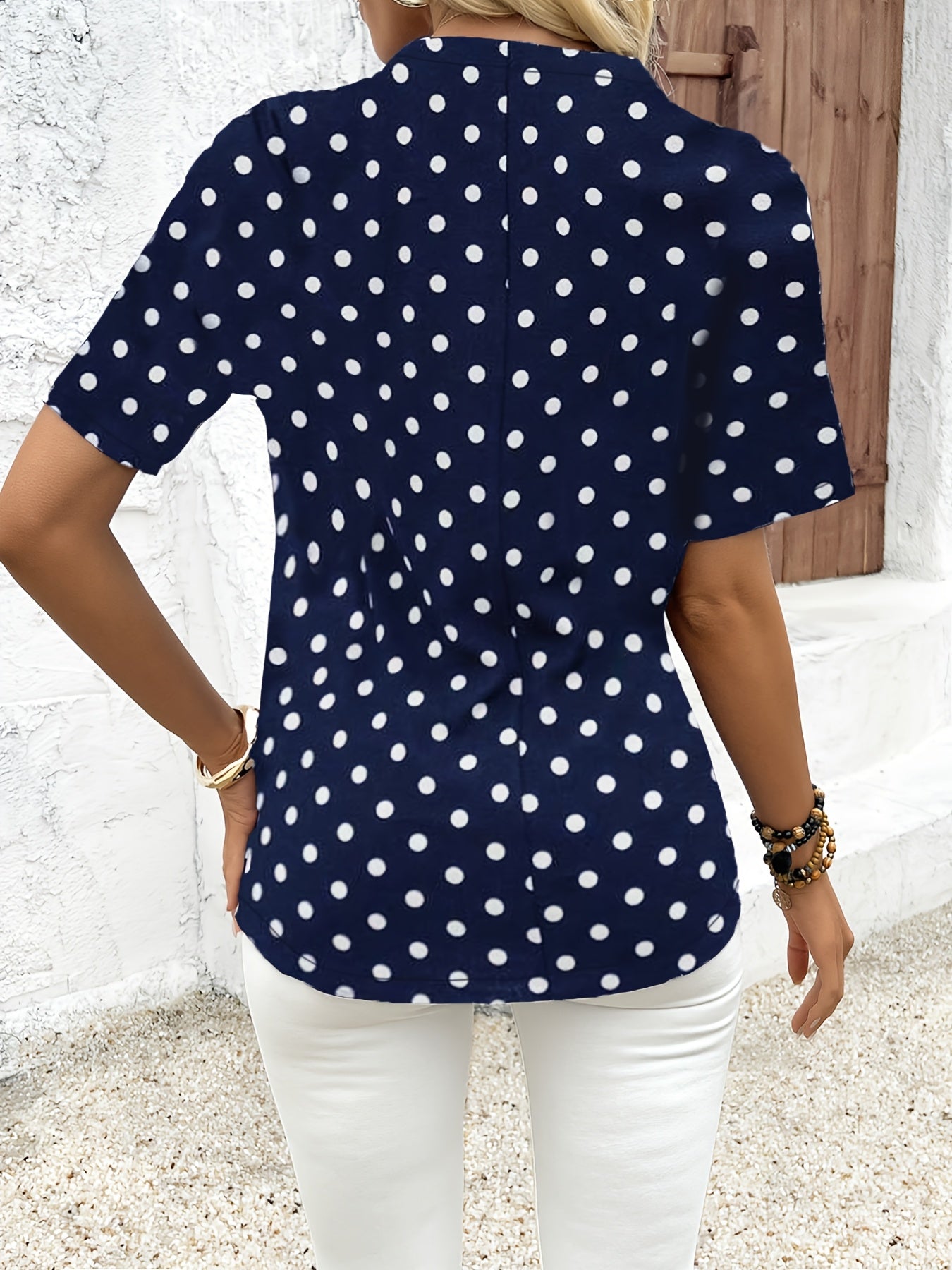 Damen Zip-Up Top mit Polka Dot Print