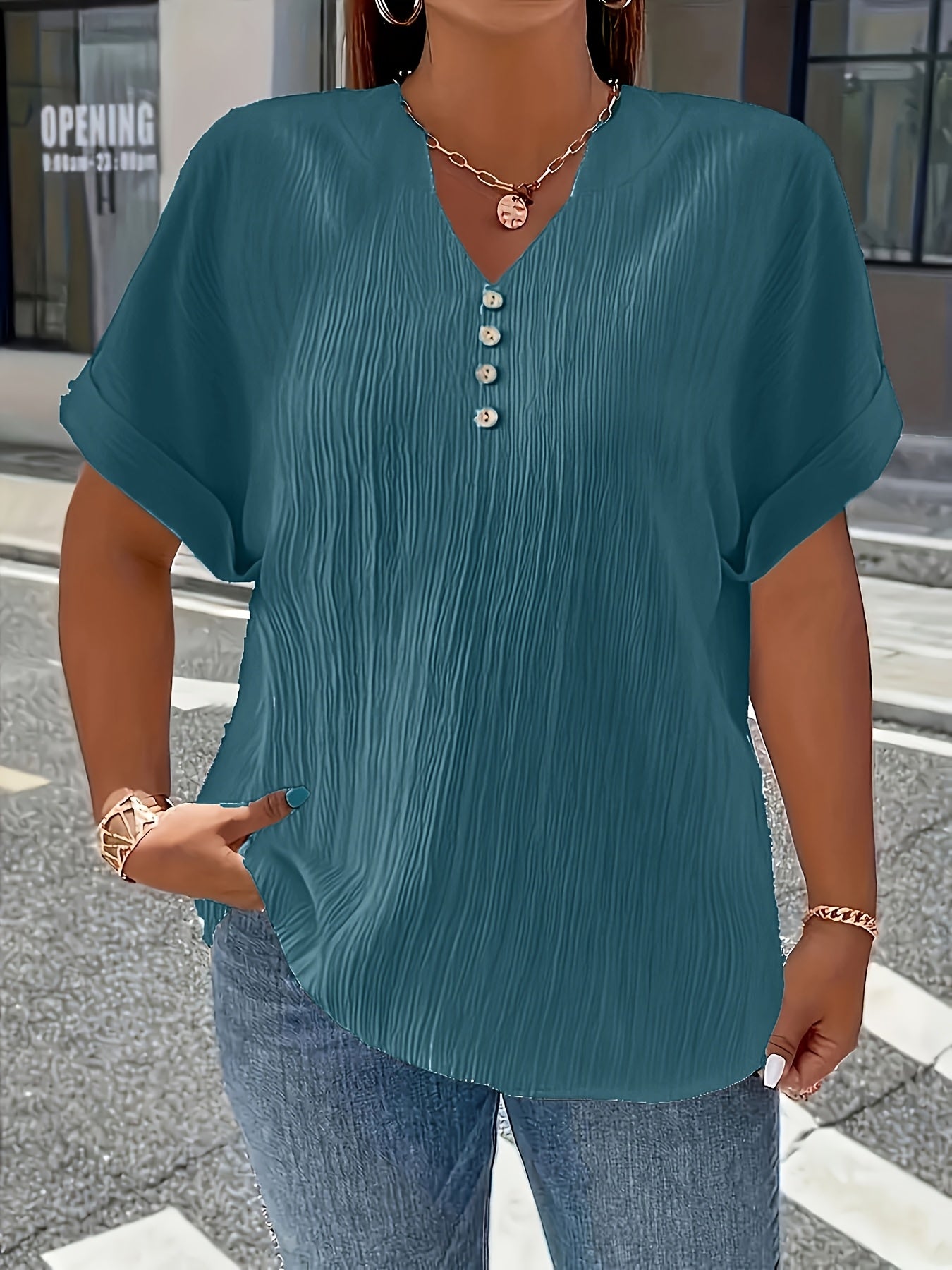 Damen Plus Size Kurzarm Bluse im Casual-Stil