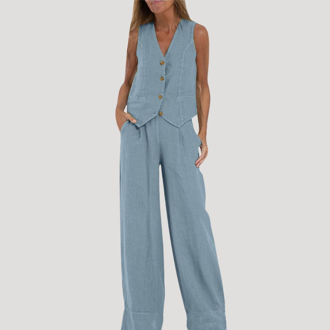 Damen Zweiteiliges Set – Weste & Leinenhose Stilvoll