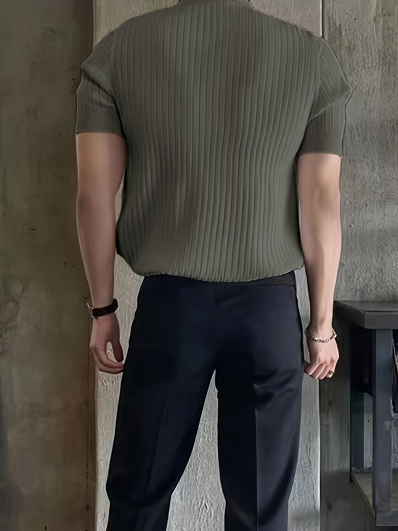 Herren Polo Shirt – Gestreift Struktur & Kurzarm Lässig