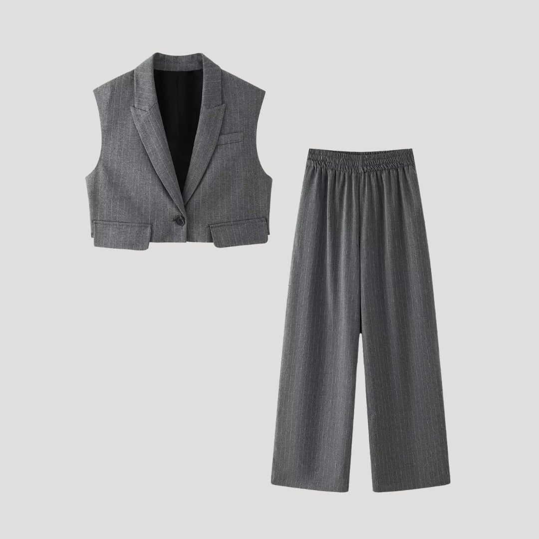 Damen Zweiteiliges Set – Sommerweste & Weite Anzughose Elegant