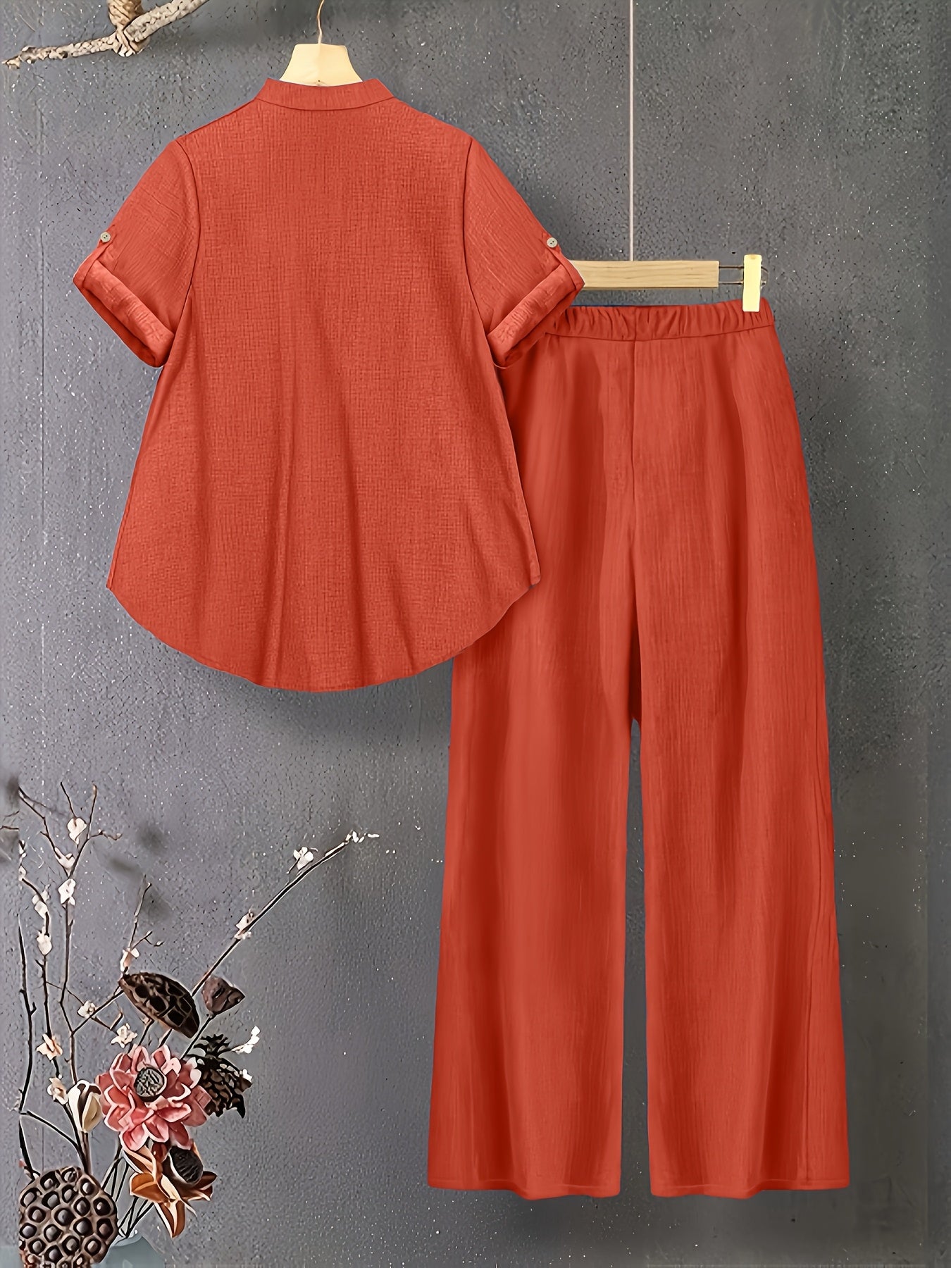 Damen Zweiteiler mit V-Ausschnitt Top und Elastischer Hose