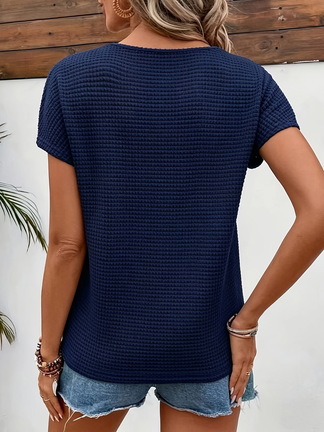 Damen T-Shirt – Spitze Off-Shoulder & Waffelstruktur Elegant