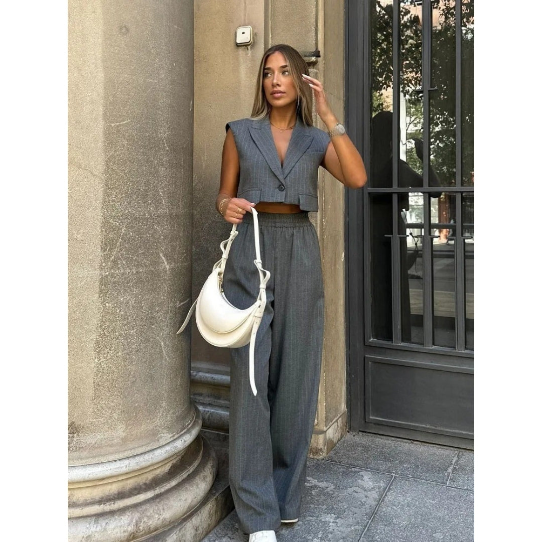 Damen Zweiteiliges Set – Sommerweste & Weite Anzughose Elegant