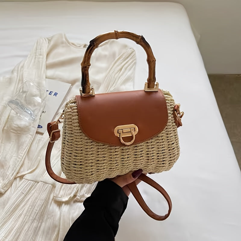 Damen Boho Strohtasche Handgewebt für Urlaub & Alltag