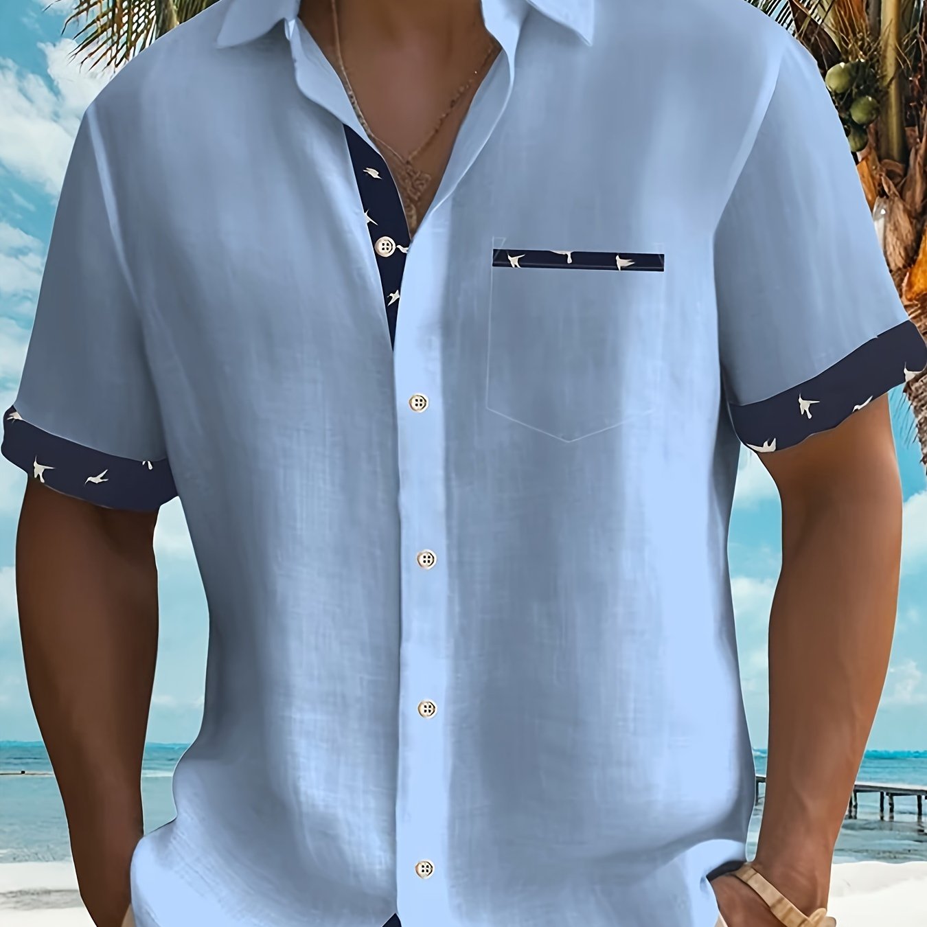 Herren Sommerhemd mit Patchwork-Design und Print