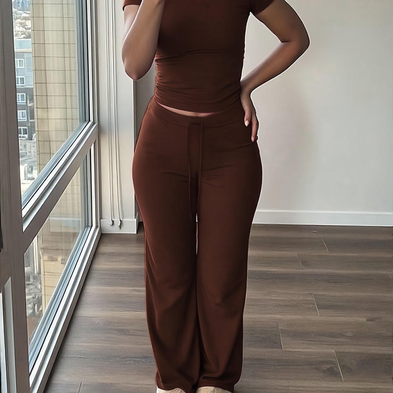 Damen 2-teiliges Set mit Kurzarmtop und Weiter Hose