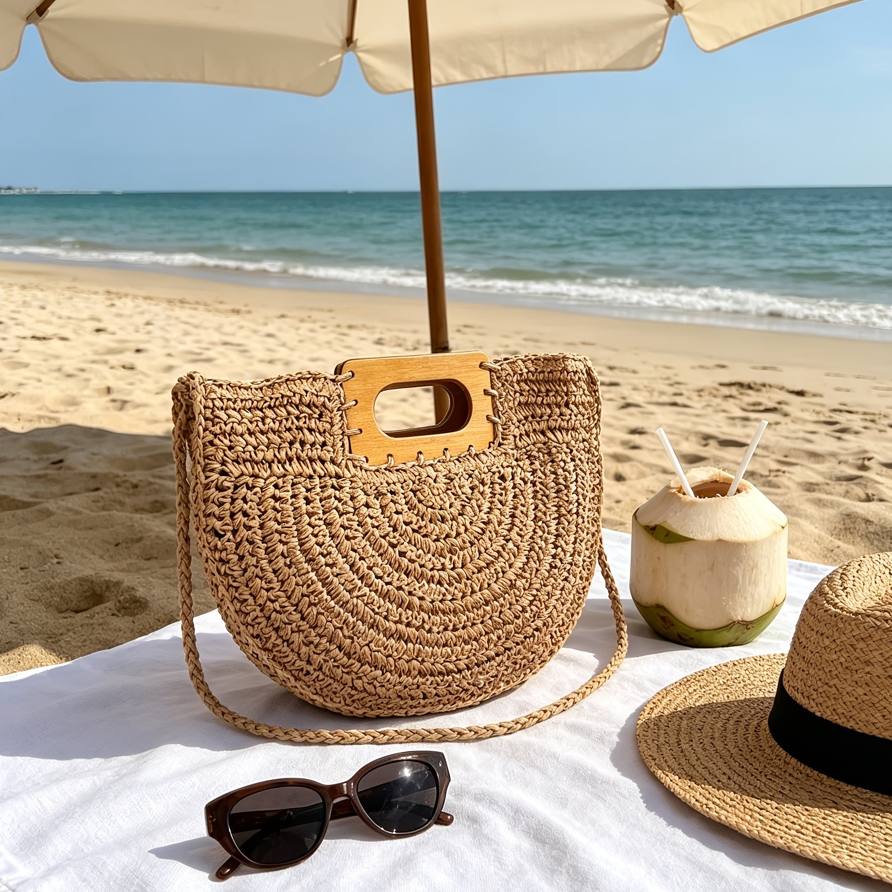 Kaqise™ | Damen Beach Bag aus Stroh für Sommer & Urlaub