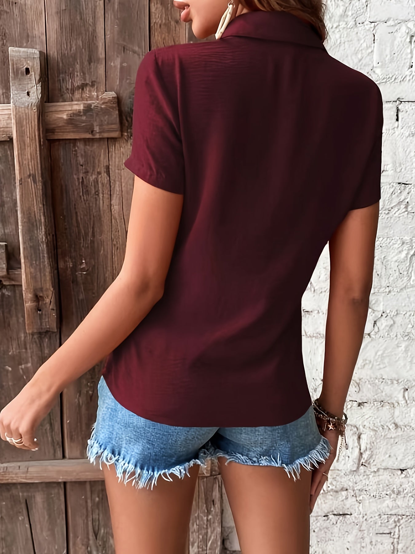 Damen Elegante Kurzarm Bluse mit Rüschen-Saum