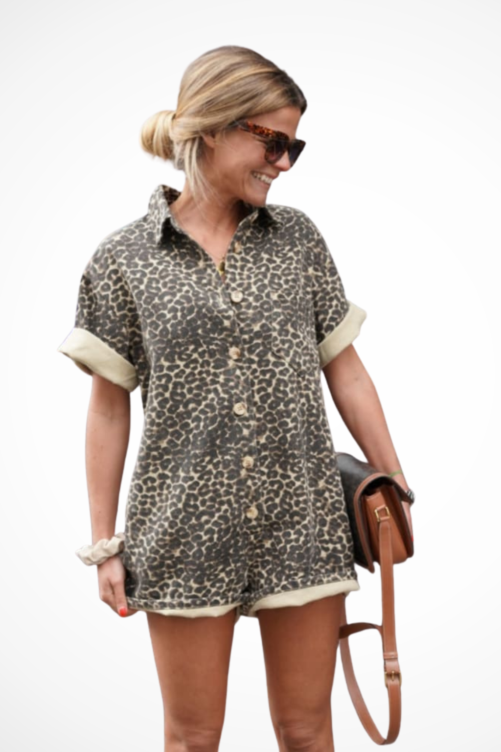 Zaria | Damen Playsuit – Leopardenmuster & Knopfleiste Modern