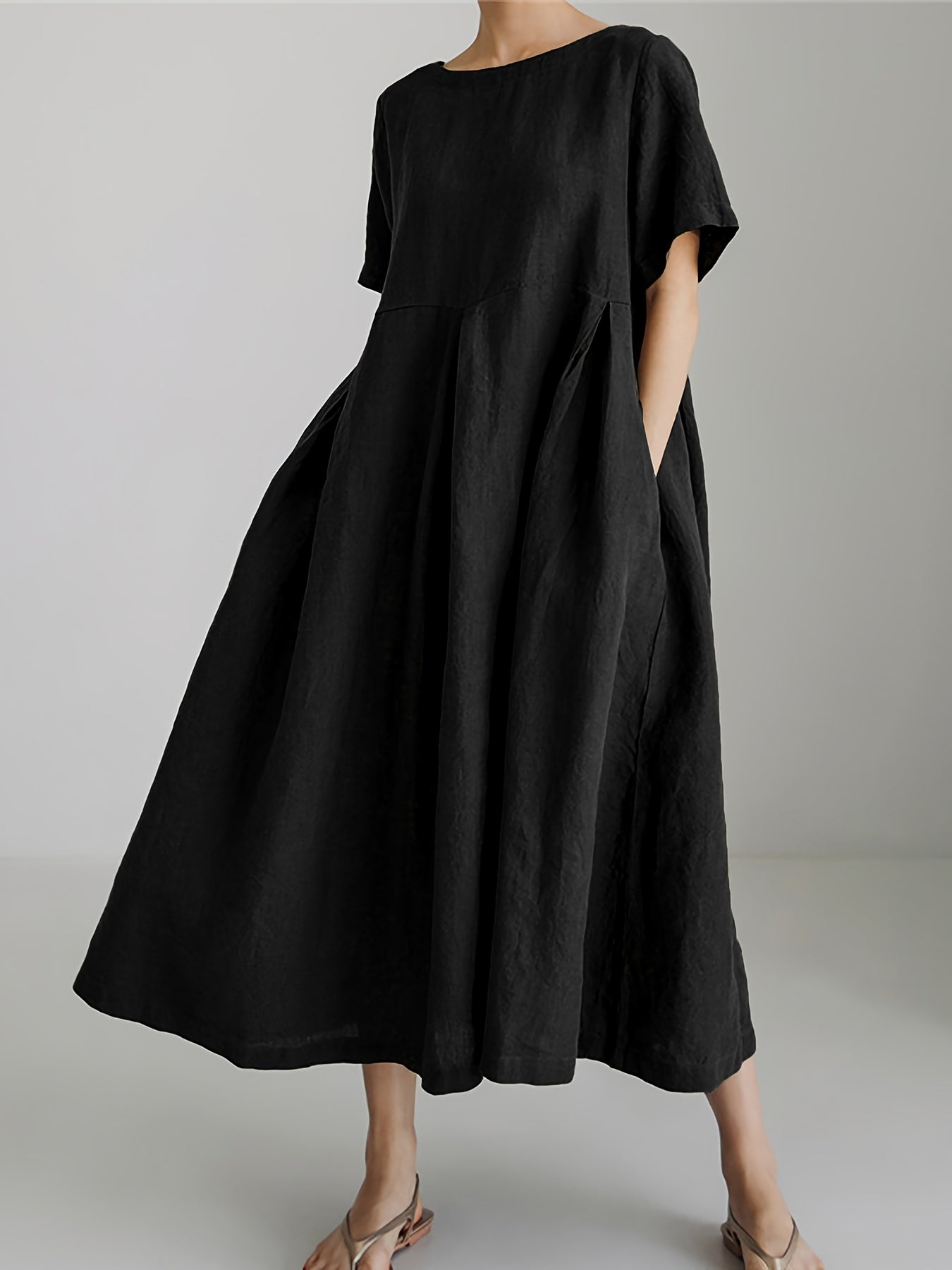 Damen Lockeres Leinenkleid für Frühling und Sommer