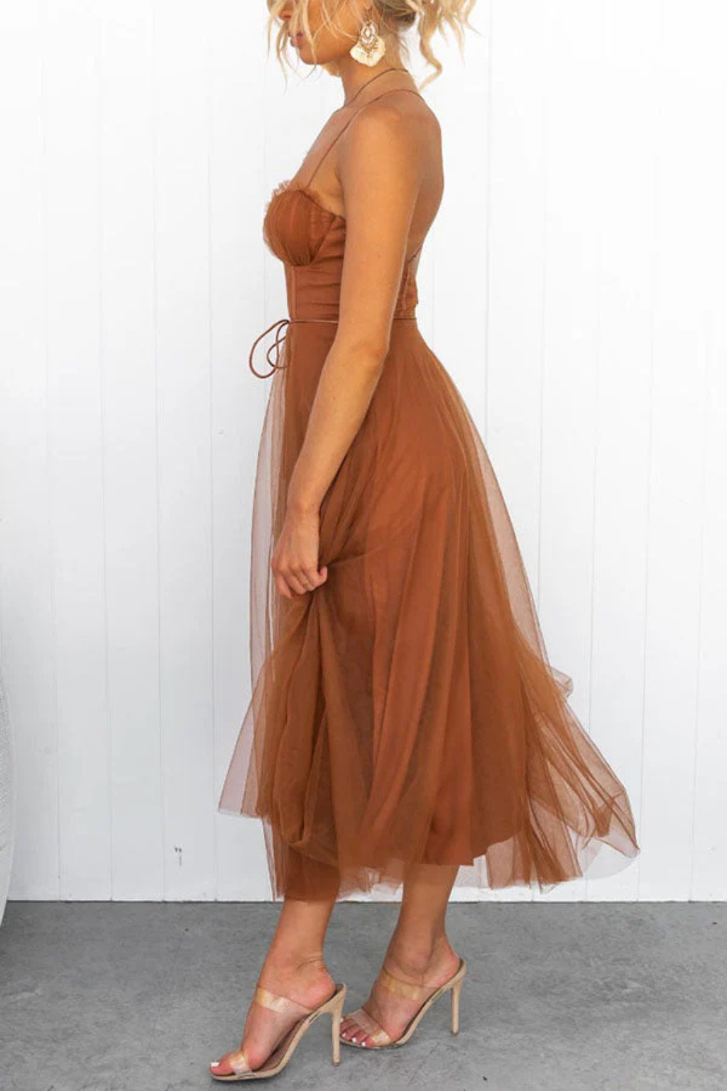 Florence Damen Midikleid – Korsett Tüll & Gestuft Elegant