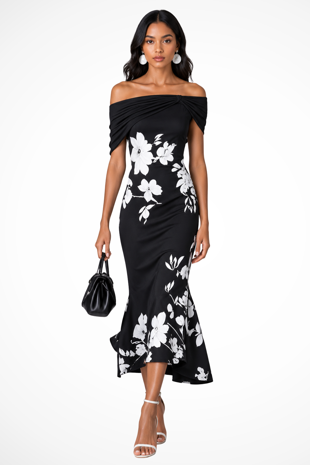 Genevieve Damen Midikleid – Off-Shoulder Floral Elegant