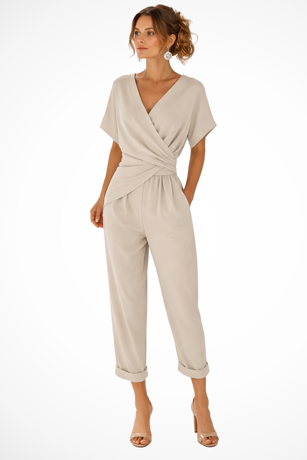 Celeste | Damen Jumpsuit – Wickeloptik & Kurzarm Modern