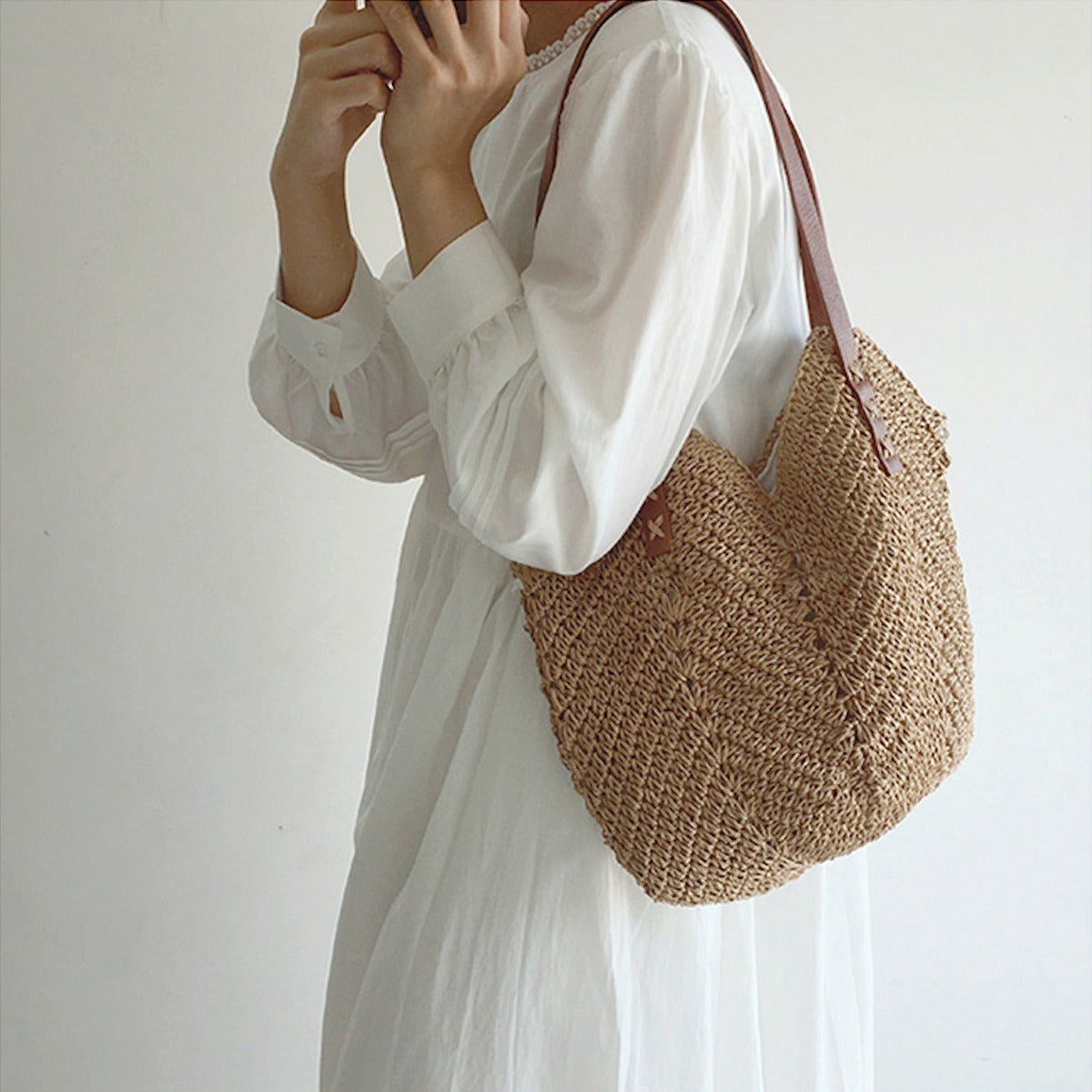 Damen Straw Tote Bag – Gewebte Sommertas für Strand & Urlaub