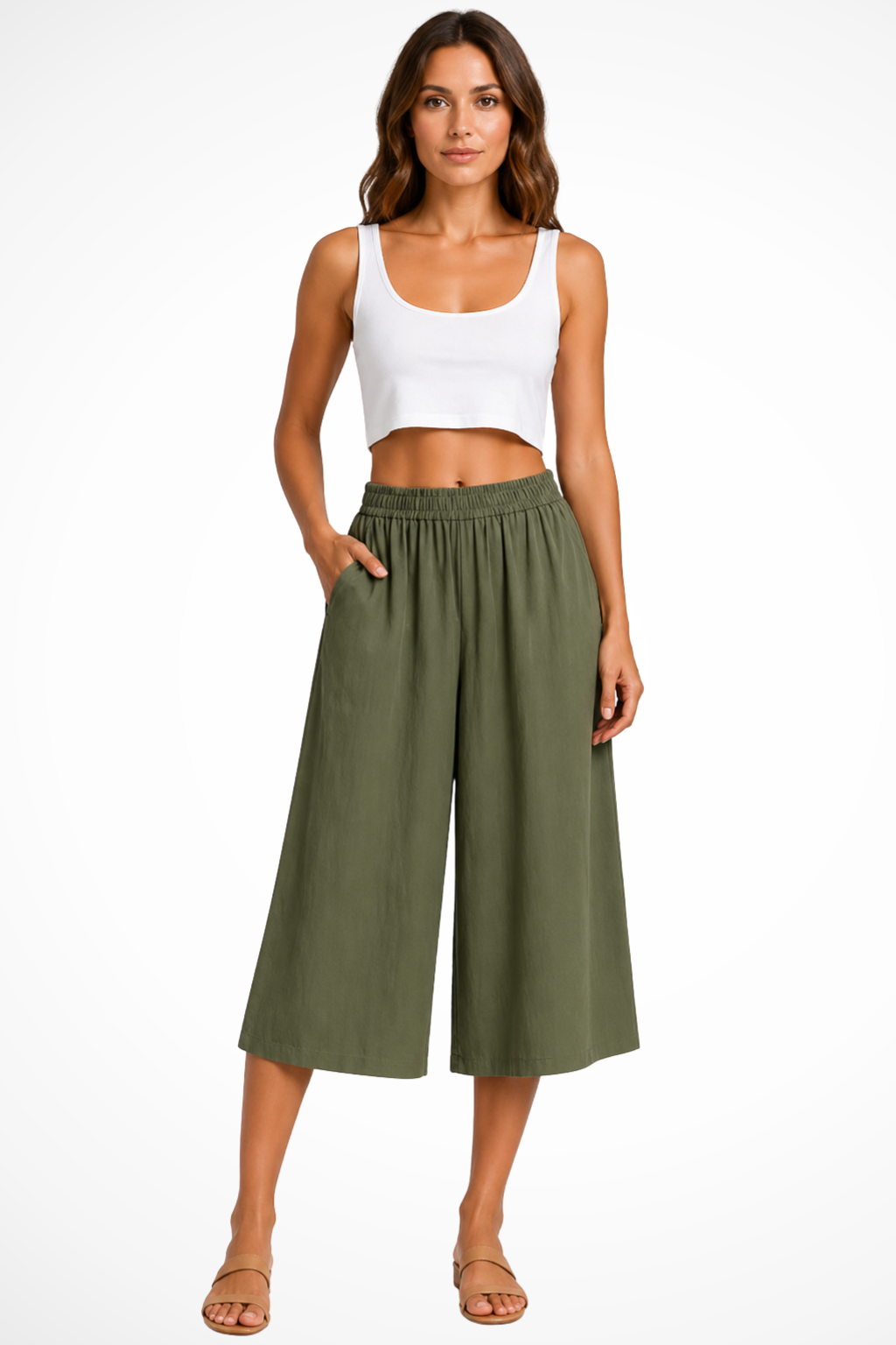 Wrenley Damen Hose – High Waist & Weites Cropped Bein mit Taschen