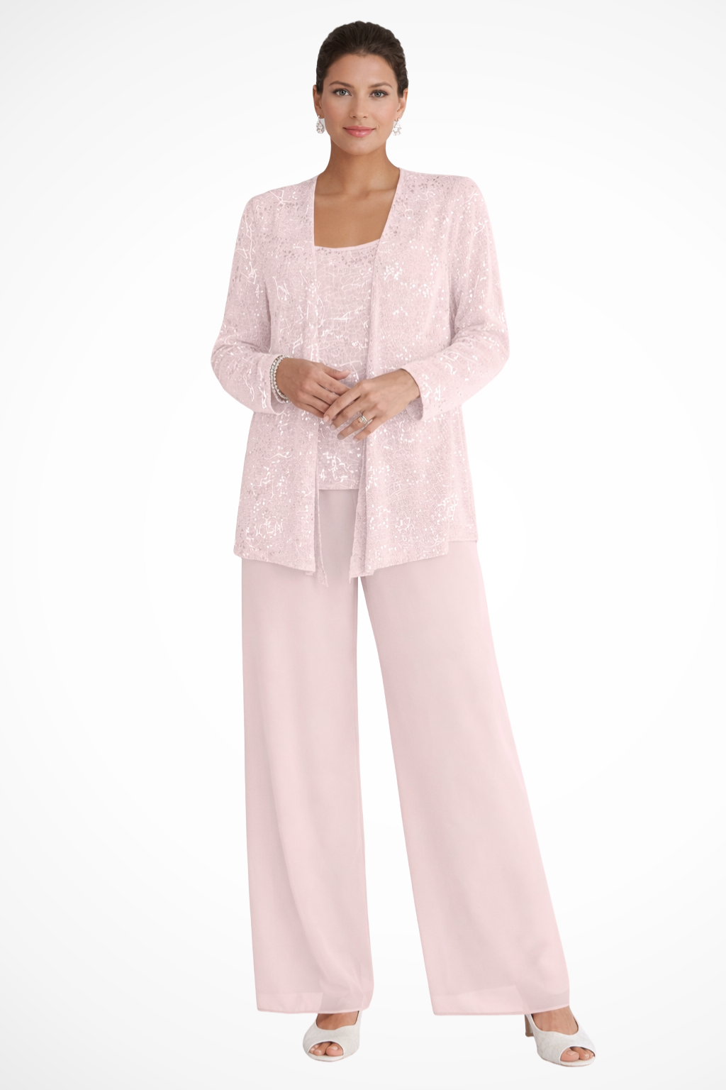 Miriam | Women Sequin Lace Jacket Three Piece Wide Leg Wedding Guest Trouser Suit