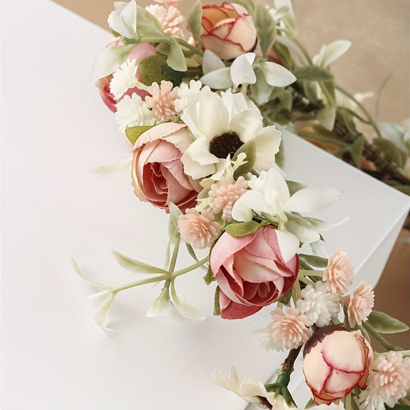 Damen Oktoberfest Blumenkranz mit Rosen und Schleierkraut