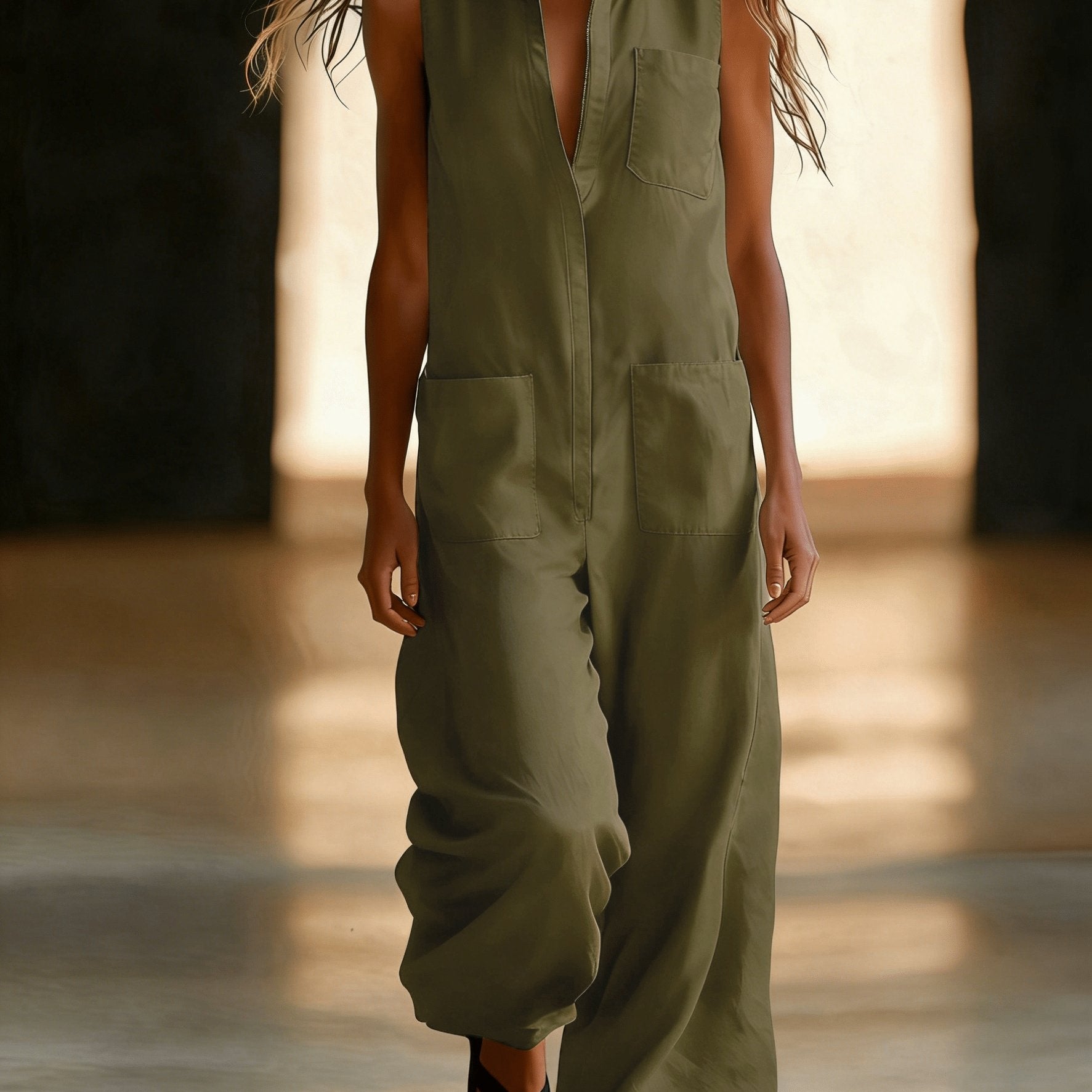 Damen Ärmelloser Wide-Leg Jumpsuit mit Taschen
