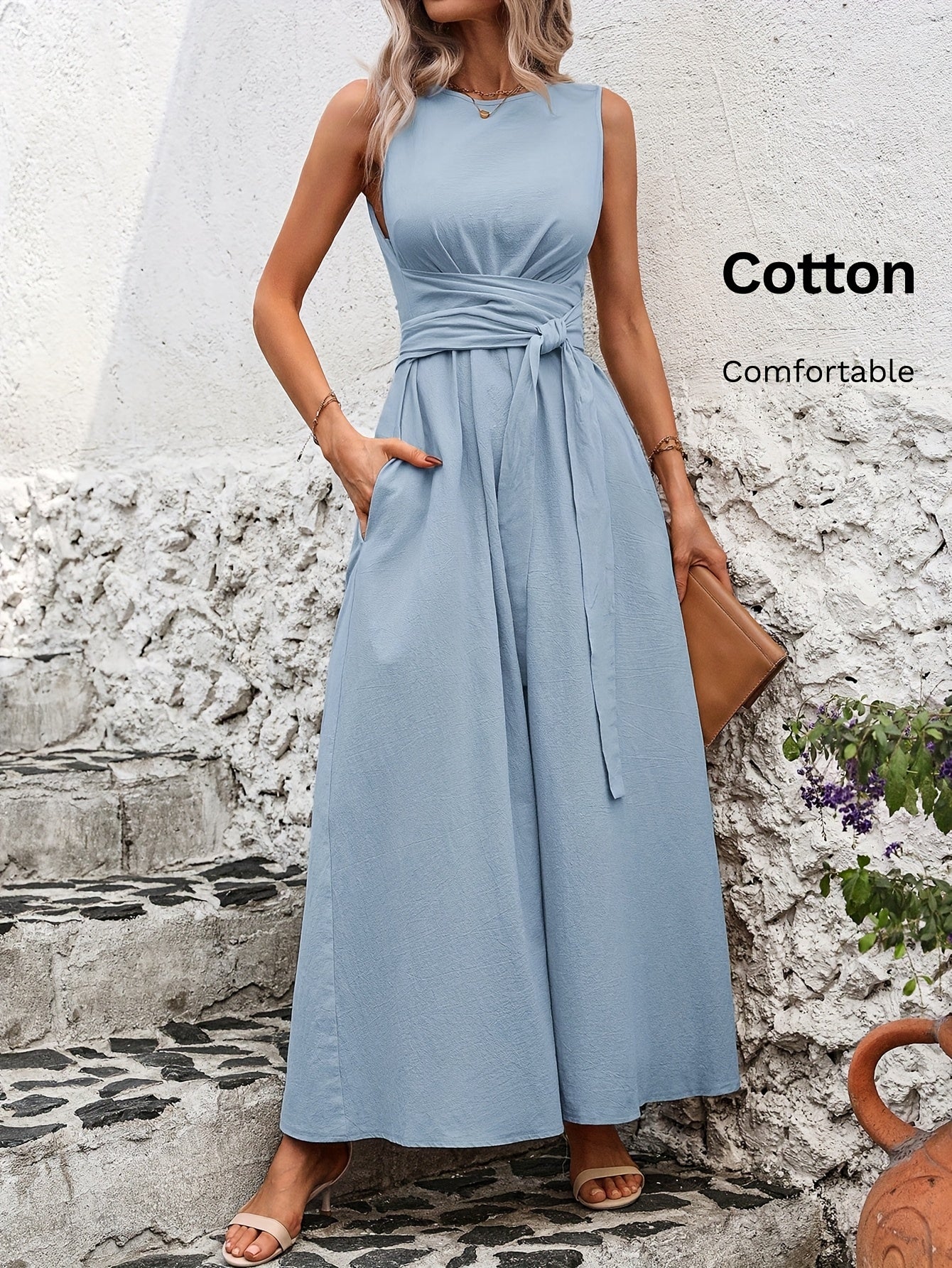 Damen Kleid – Ärmellos mit Schleifendetail Elegant