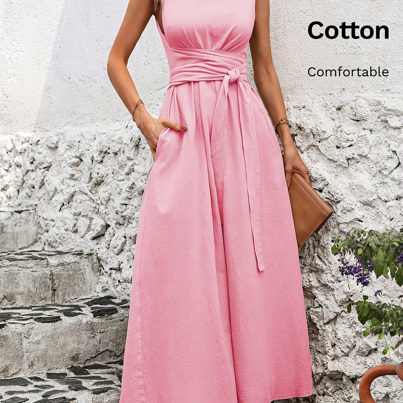 Damen Kleid – Ärmellos mit Schleifendetail Elegant