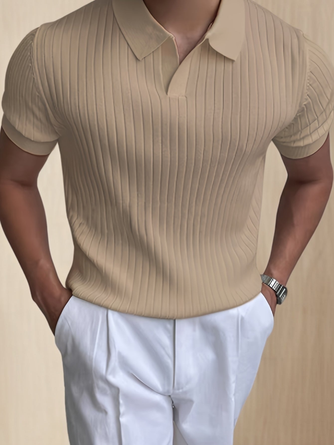 Herren Polo Shirt – Gestreift Struktur & Kurzarm Lässig