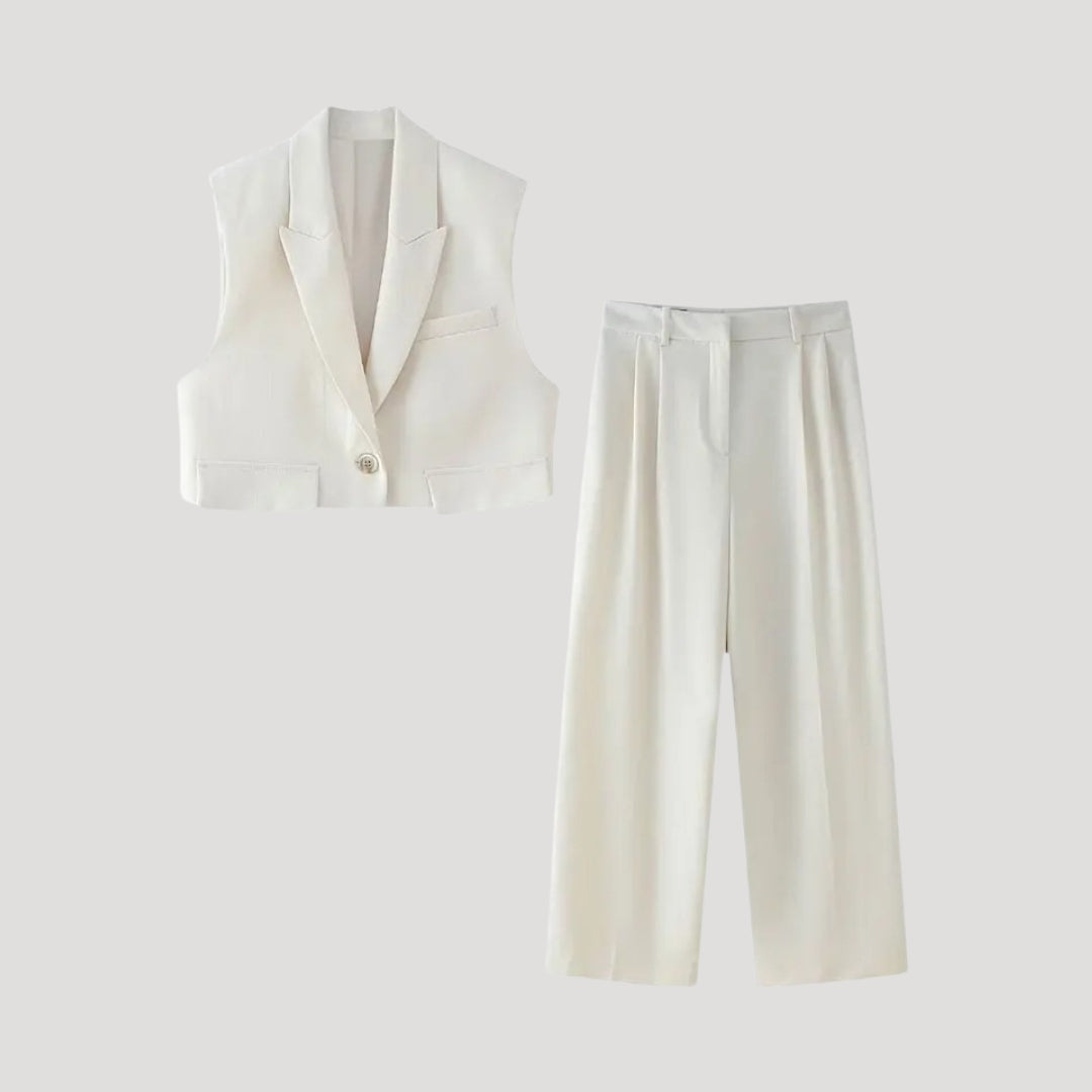 Damen Zweiteiliges Set – Sommerweste & Weite Anzughose Elegant