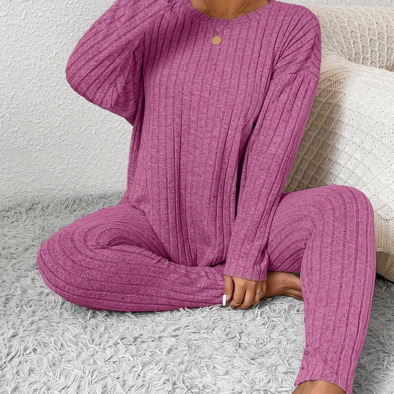 Damen Pyjama-Set in Großen Größen mit Langarm-Oberteil und Hose